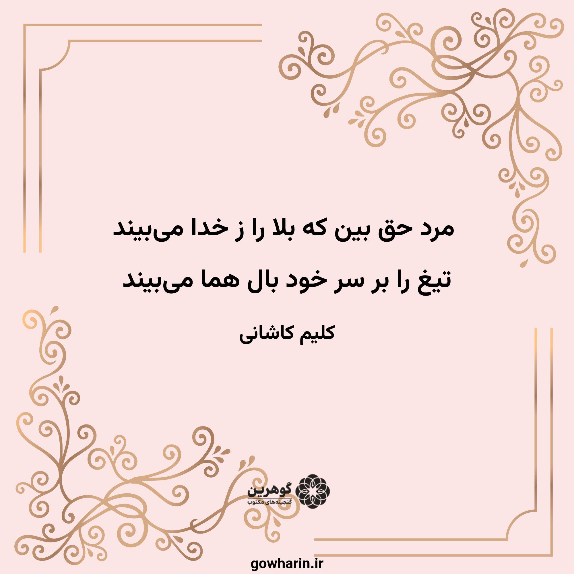 مرد حق بین که بلا را ز خدا می‌بیند
تیغ را بر سر خود بال هما می‌بیند