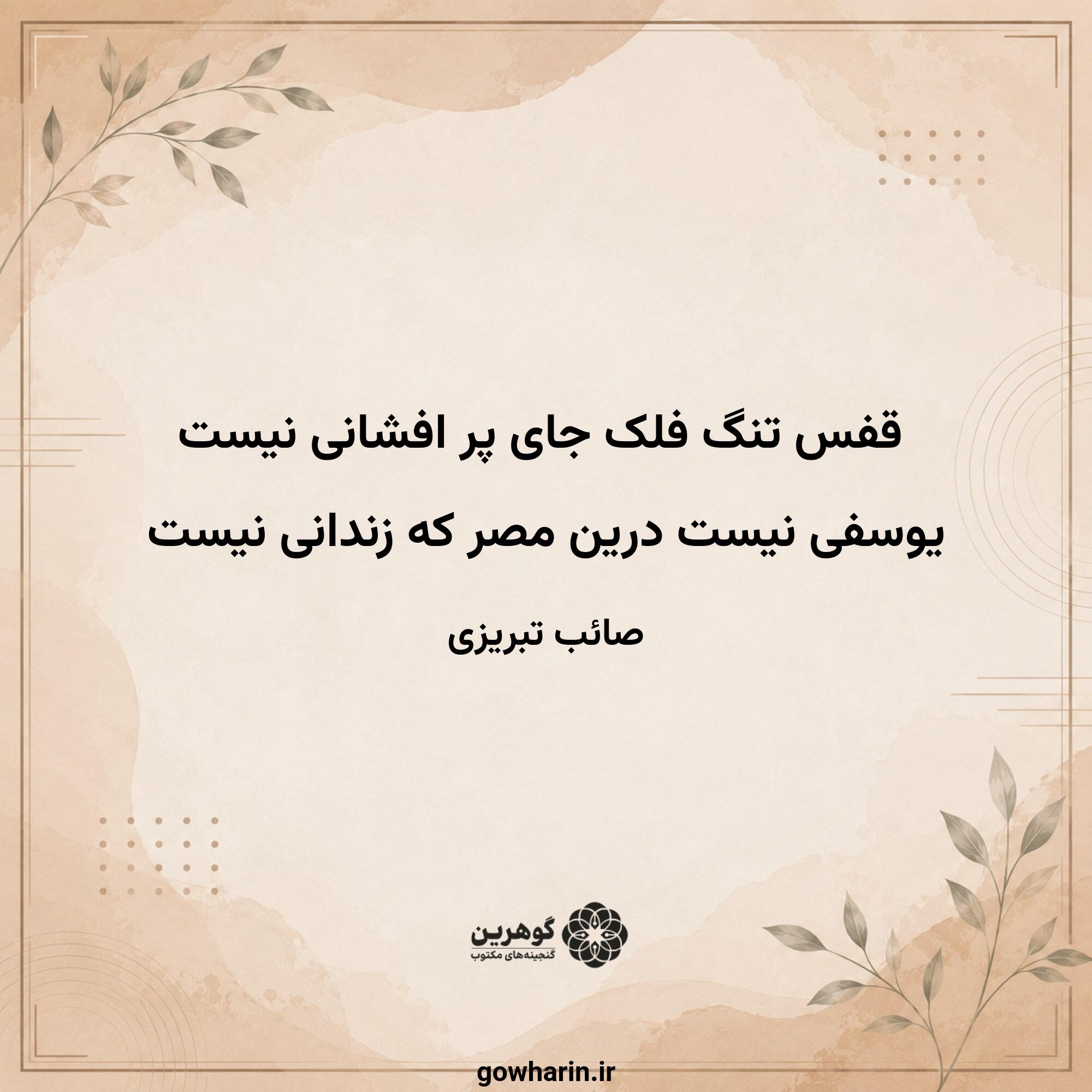 قفس تنگ فلک جای پر افشانی نیست
یوسفی نیست درین مصر که زندانی نیست